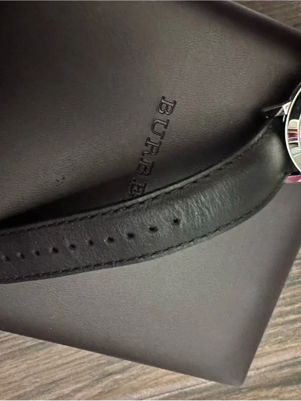 Burberry Unisex Silver Dial Black Leather Watch